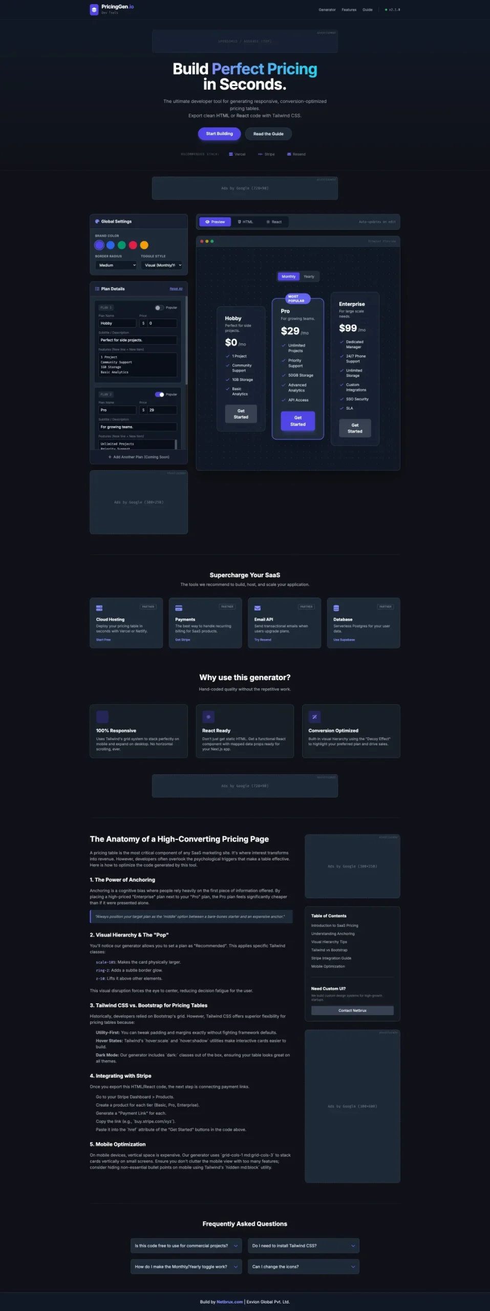 SaaS Pricing Table Generator Resell Rights